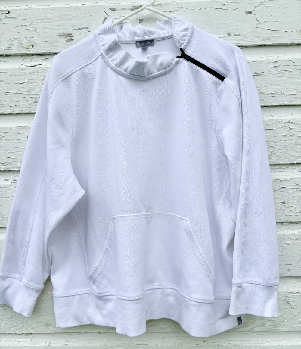 Talbots Sweatshirt Womens 2X Petite White Ruffle Collar Nautical Coastal